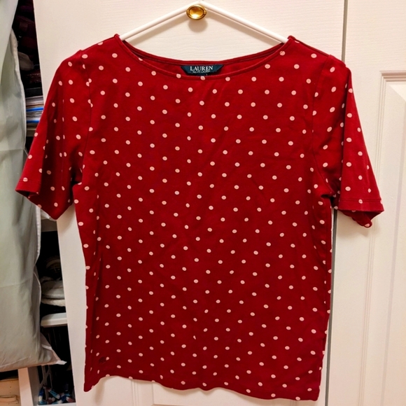 Lauren Ralph Lauren Red and White Polka Dot Tee - Picture 1 of 3